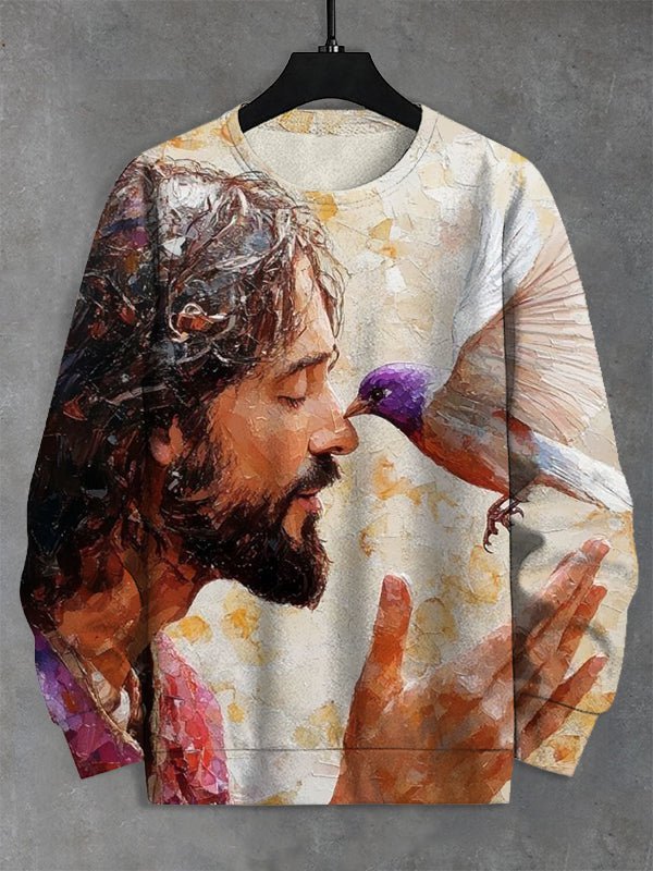 Fashion  Jesus and Dove Oil Painting Print Casual Sweatshirt